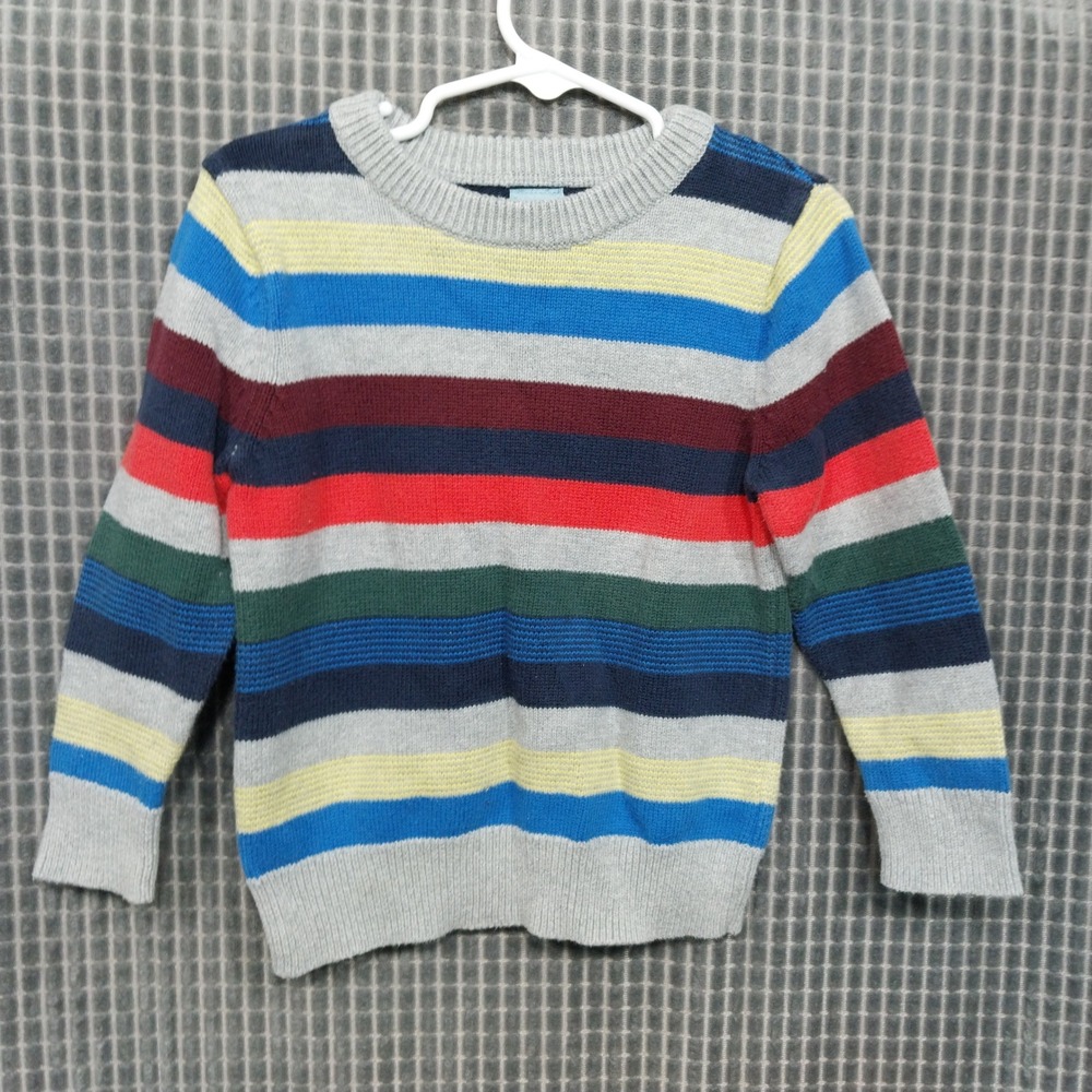 Baby Gap Crewneck Sweater Toddler Boys Multi-Color Striped Knit 3T Heather Grey